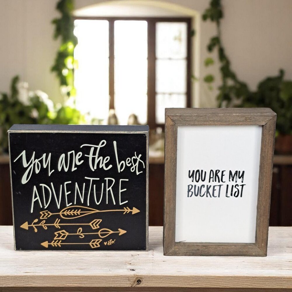 Set of Two COLLINS Wood Signs Best Adventure and Bucket List Wall or Desk Decor